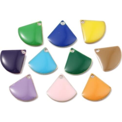Fan-shaped Double Sided Enamel Charms Copper Enamelled Sequins Pendants Gold Color For DIY Jewelry Making 13*12mm, 10 PCs