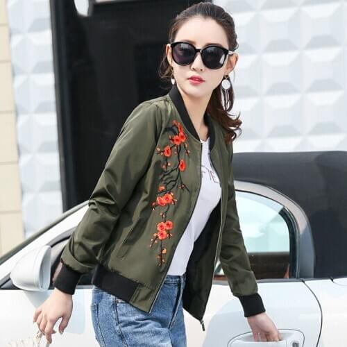 Embroidered Jacket Women Baseball Coat Plus Size Womens Jackets Black Korean Outerwear Womens Jaqueta Feminina KJ393