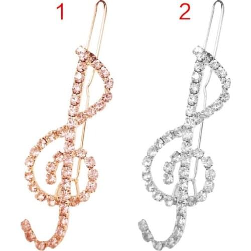 Women Elegant Classical Music Note Treble Clef Shape Hair Clips Luxury Glitter Rhinestone Decor Hairpins Jewelry Party Barrettes