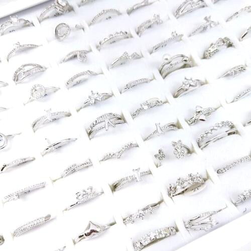 MixMax 20 Pieces Womens Fashion Rings Golden Silver Plated Copper Hand Inlay Pure Zircon High Quality Party Jewelry Wholesale