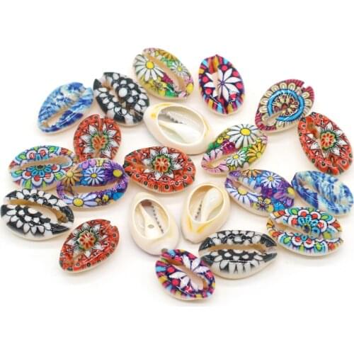10pc Natural Shell Beads Charm Painted Flower Cowry Shell Loose Bead for DIY Fashion Bracelet Necklace Jewelry Gifts