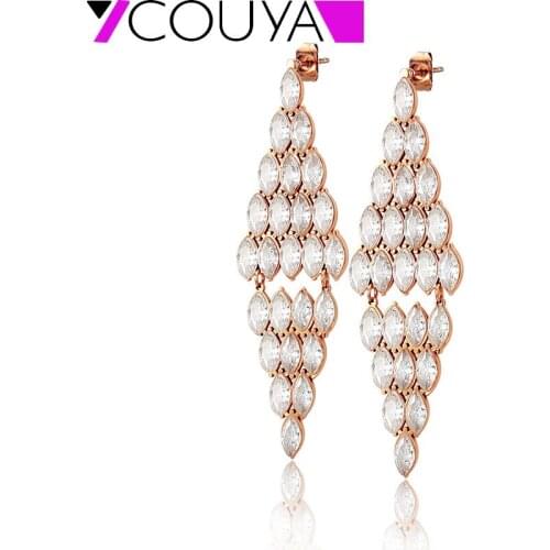 2021 Hot Sale Earrings For Women Shiny Crystal Metallic Rose Silver Color Chain Earring Party Jewelry