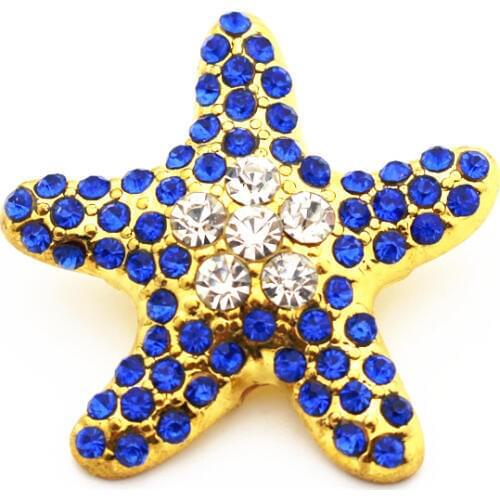 3pcs/lot Metal Gold Dark Blue Starfish Rhinestone Snap Button Charms Fit 18mm Ginger Snap Button Bracelet Necklace Jewelry