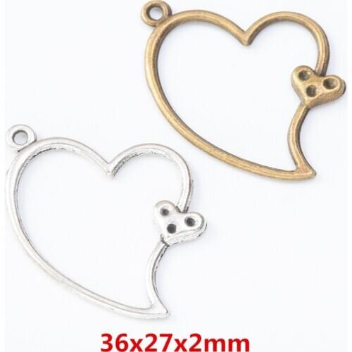 40 pieces of retro metal zinc alloy Love Pendant for DIY handmade jewelry necklace making 8015