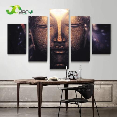 5 Panel Oil Painting Buddha Face Painting Canvas Wall Art Poster Cuadros Decoration Wall Picture For Living Room Unframed