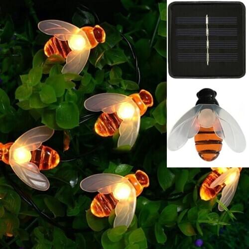 6.5m/9.5m Solar Powered Cute Honey Bee LED String Fairy Light 30LEDs 50LEDs Bee Outdoor Garden Fence Christmas Decorative Lights