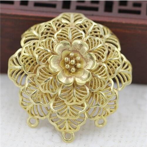 6pcs Brass Casted 4 Layer Filigree Flower Charms Pendant Quality Gold Color Women Bridal Wedding Hair Head Jewelry Accessories