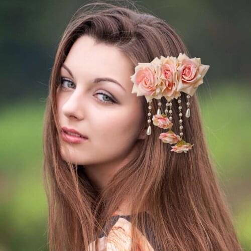 Handmade Lolita Girl Hair Accessories Headpiece Beading Rose Hair Clip Girl Costume Hairpin Jewelry