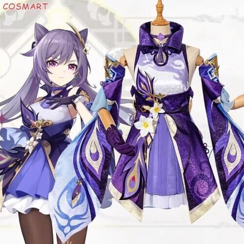 Anime Genshin Impact Keqing Cosplay Costume Game Suit Lovely Dress Uniform Halloween Party Outfit For Women Girls XS-XXL 2020