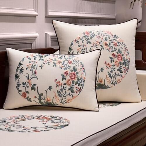 Flowers Embroidered Cushion Covers Soft Waist Pillowcases High-grade Solid Khaki White Pillow Cases Home Bed Sofa Covers