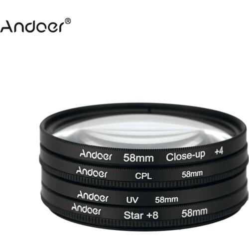 Andoer 58mm UV+CPL+Close-Up+4 +Star 8-Point Filter Circular Filter Kit for Nikon Canon Pentax Sony DSLR Camera