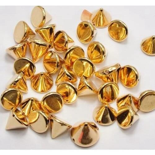 100 Gold Tone Metallic Rock Punk Spike Rivet Acrylic Taper Stud Beads 12X10mm