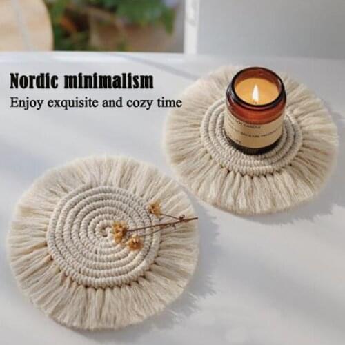 Round Cotton Coasters Linen Mats Home Cotton Braid Coaster Handmade Macrame Cup Cushion Bohemia Style Non-slip Cup Mat
