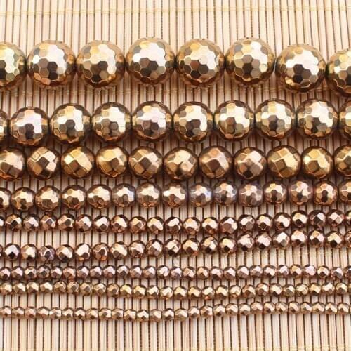 Facted 2-12mm Natural Hematite Electroplate Copper Round Loose Beads 15inch Wholesale For DIY Jewellery Free Shipping