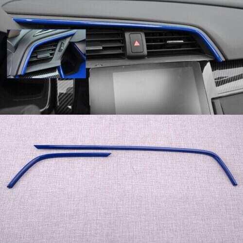 CITALL 2Pcs/Set Car Air Conditioning Outlet Vent Cover Trim Strip Fit For Honda Civic 10th 2016 2017 2018 2019 2020 ABS Blue LHD