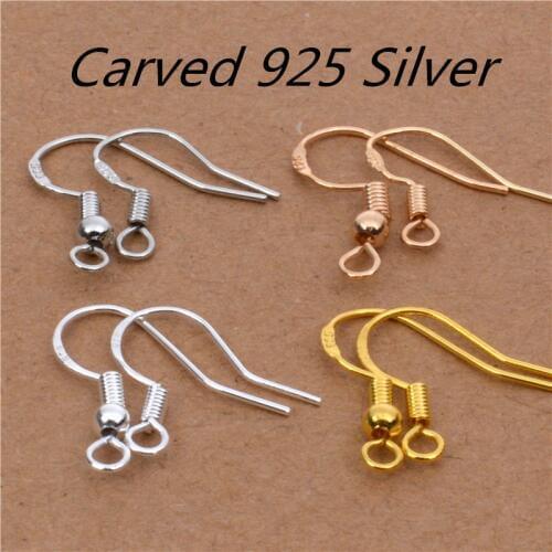 50pcs=25pairs 925 Sterling Silver Simple Fashion Ear Wires Hooks With Ball Spring Clasps For Earring Making Jewelry Findings