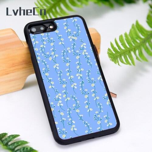 LvheCn Silicone Rubber Phone Case Cover for iPhone 6 6S 7 8 Plus X XS XR 11 12 Mini Pro Max Blue daisy flowers