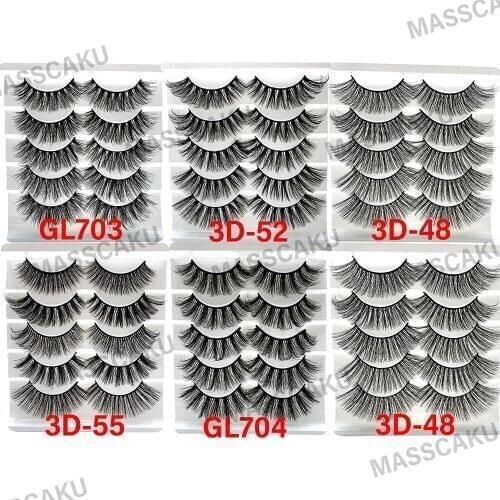 MASSCAKU 5pairs 25mm 3D Mink Fake Lashes Natural Long False Eyelashes Volume Makeup Extension Eyelashes maquiagem