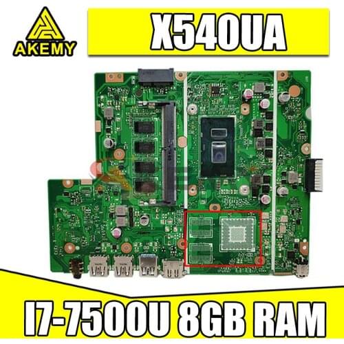 AKemy For ASUS X540UA X540UBR X540UB X540U X540 laptop motherboard mainboard X540UA original mainboard with I7-7500U 8GB RAM