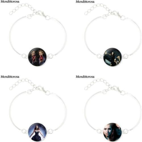 Mendittorosa Vampire Diaries Glass Cabochon Jewelry With Silver Plated Statement Bracelet Bangle For Women Wedding Gift