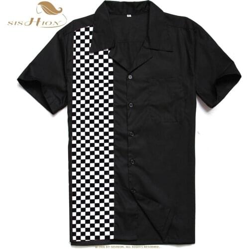 SISHION Mosaic Pattern Contrast Color rock punk Casual Men Shirt ST110 Short Sleeve Black hemden herren man shirt cotton