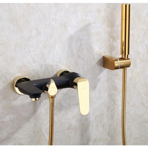 Tuqiu Bathtub Shower Set Wall Mounted Gold and White Bathtub Faucet, Bathroom Cold and Hot Bath and Shower Mixer Taps Brass
