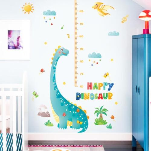 Cartoon Wall Stickers Baby Height Measurement Self-adhesive Kids Room Decoration 3D Dinosaur Nursery Wallpaper Home Decor Mural