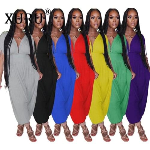 XURU Solid Color Waist Deep V Loose Jumpsuit European and American Sexy Womens Jumpsuit Womens Jumpsuit