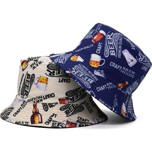 Two Side Reversible Letter Beer Bucket Hat Unisex Printing Hip Hop Hat For Women Men Panama Cap Summer Fisherman Hat