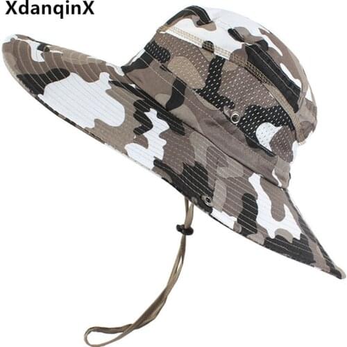 XdanqinX Summer Breathable Mesh Camouflage Hat Mens Panama Bucket Hat Fishing Cap Washed Cotton Travel Casual Womens Beach Hat