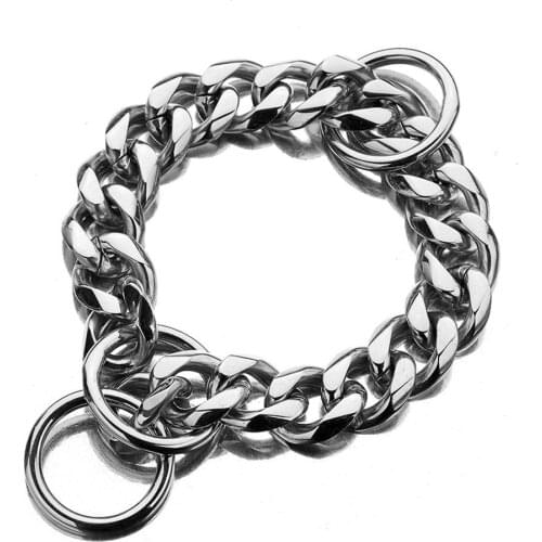Strong Dog Collar Silver Color Heavy Duty Stainless Steel Dog Luxury Training Collar Choker Cuban Curb Link With Durable Clasp
