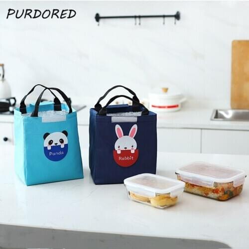 PURDORED 1 Pc Cartoon Cute Lunch Bags Waterproof Animal Food Picnic Lunch Box Bag Insulated Women Zipper Cooler Food Bags