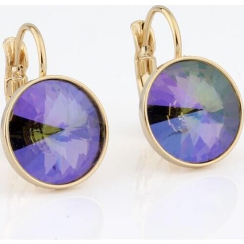 Earrings 2020 New Crystals 12mm Round Drop Earrings Light Yellow Gold Color Cute Womens earrings Elegant Party Wedding Jewelry