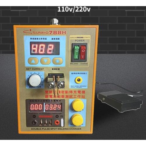 SUNKKO 788H 1.5kw Spot Welder LED Light Lithium Battery Pulse Spot Welding Machine Test USB Charging For 18650 Battery Weldering