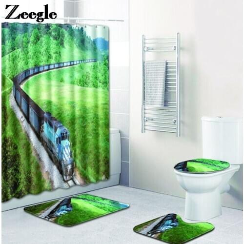 U-Shaped Bath Mat Set Bathroom set with Shower Curtain Toilet Floor Mat Anti-slip Toilet Shower Room Foot Rug Bathroom Carpet