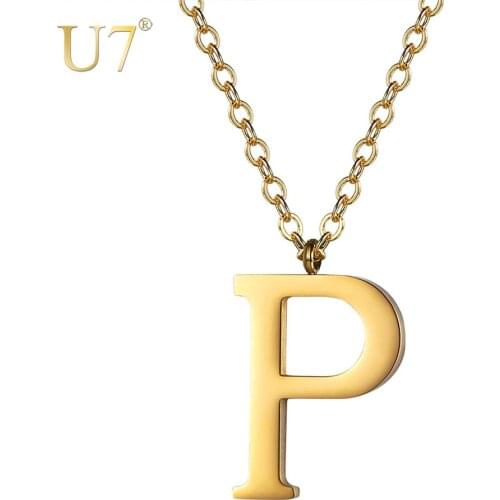 U7 Capital Initial Name Necklace Gold Color Stainless Steel Charm Alphabet Pendant for Women Girls Statement Jewelry Gift P1216