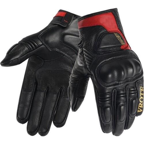 VROTE Men Vintage Leather Motorcycle Touch Screen Gloves Full Finger Breathable Outdoor Motorbike Gloves Motocross Guantes