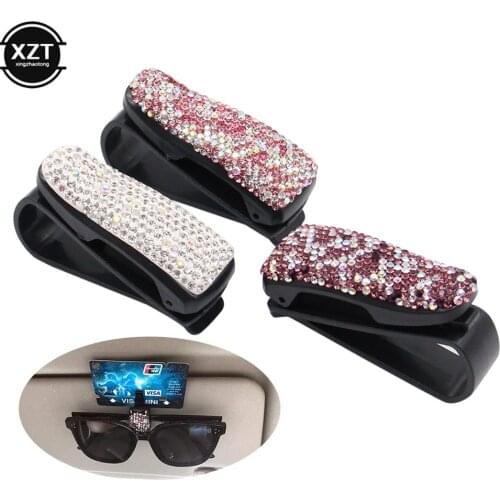 Rhinestone Diamond Sun Visor Glasses Fastener Clip Sunglasses Eyeglasses Holder Portable Clip Auto Car Ornament