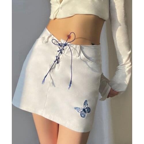 2021 Summer Women Butterfly Pattern High Waist Mini Skirts Female Fairy Grunge New Fashion Slim Casual High Street Short Dress