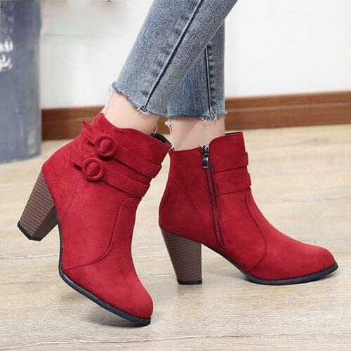 Red Boots Women 2021 Ankle Boots for Women High Heel Autumn Winter Shoes Women Fashion Zipper Boots Size 43 Botas Mujer The New
