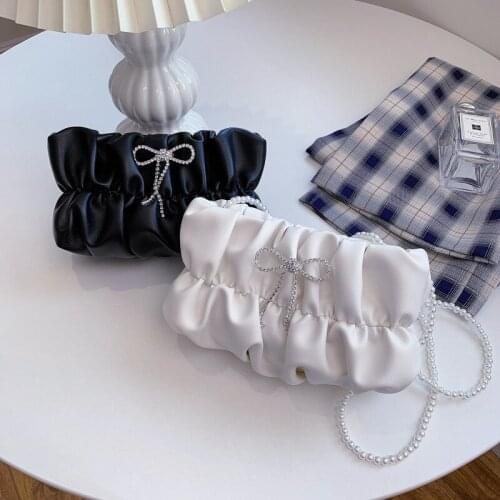 PU Leather Purses and Handbags for Women 2021 Designer Luxury Fashion Girls Female Shoppers New Folded Clouds Bow Pearls Wallets