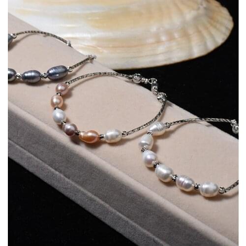 Vintage Jewelry Fashion Real Natural Freshwater Pearl Bracelets Colorful Rice Pearl Wristband Bangles for Women Wedding Simple