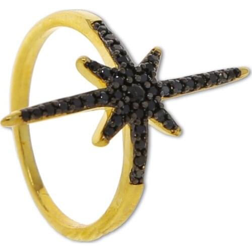 2021 high quality fashion gold plated black cubic zirconia north star charm starburst band ring women minimal jewelry wholesale