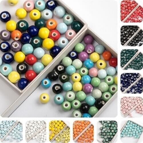 10#12# 40pcs DIY Round Pure Color Ceramic Beads Beading Handmade Porcelain Bead For Jewelry Making #A301B