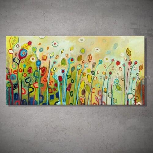 100% HandPainted Modern Landscape Spring Scenery Wild Flowers Oil Painting On Canvas Wall Art Picture For Living Room Home Decor