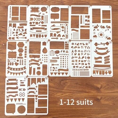 12pc/lot A6 Universal All-match Painting Template PET Hollow Drawing Ruler DIY Graffiti Inkjet Ruler Scrapbook Painting Mold