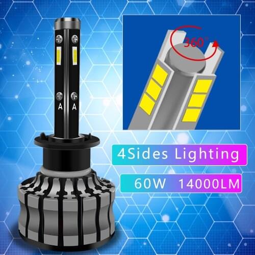 2 pcs High Lumens 360 Degree 4 Side H1 H11 H8 H7 H4 LED Headlight Bulb For Car Canbus HB3 HB4 H13 9004 9007 LED Headlight Kit