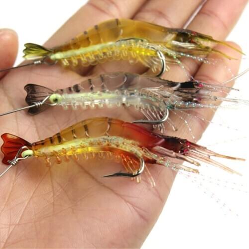 3pcs/lot Shrimp Soft Fishing Lure 9cm 6g Artificial Bait With Luminous Bead Swivels Hook Lifelike Shrimp Lure Carp Fishing