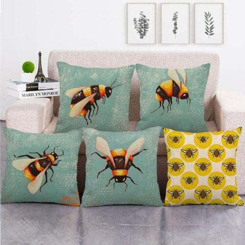 45cm*45cm Colorful Bee Design High Quantity Cushion Cover Linen/cotton Sofa Pillow Cover Decorative Pillow Case