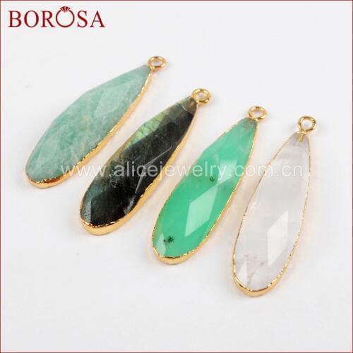 BOROSA 5pcs Teardrop Gold Color White Quartz Crystal Australian Stone Faceted Charms Pendant for Earrings/Necklace Making G1524